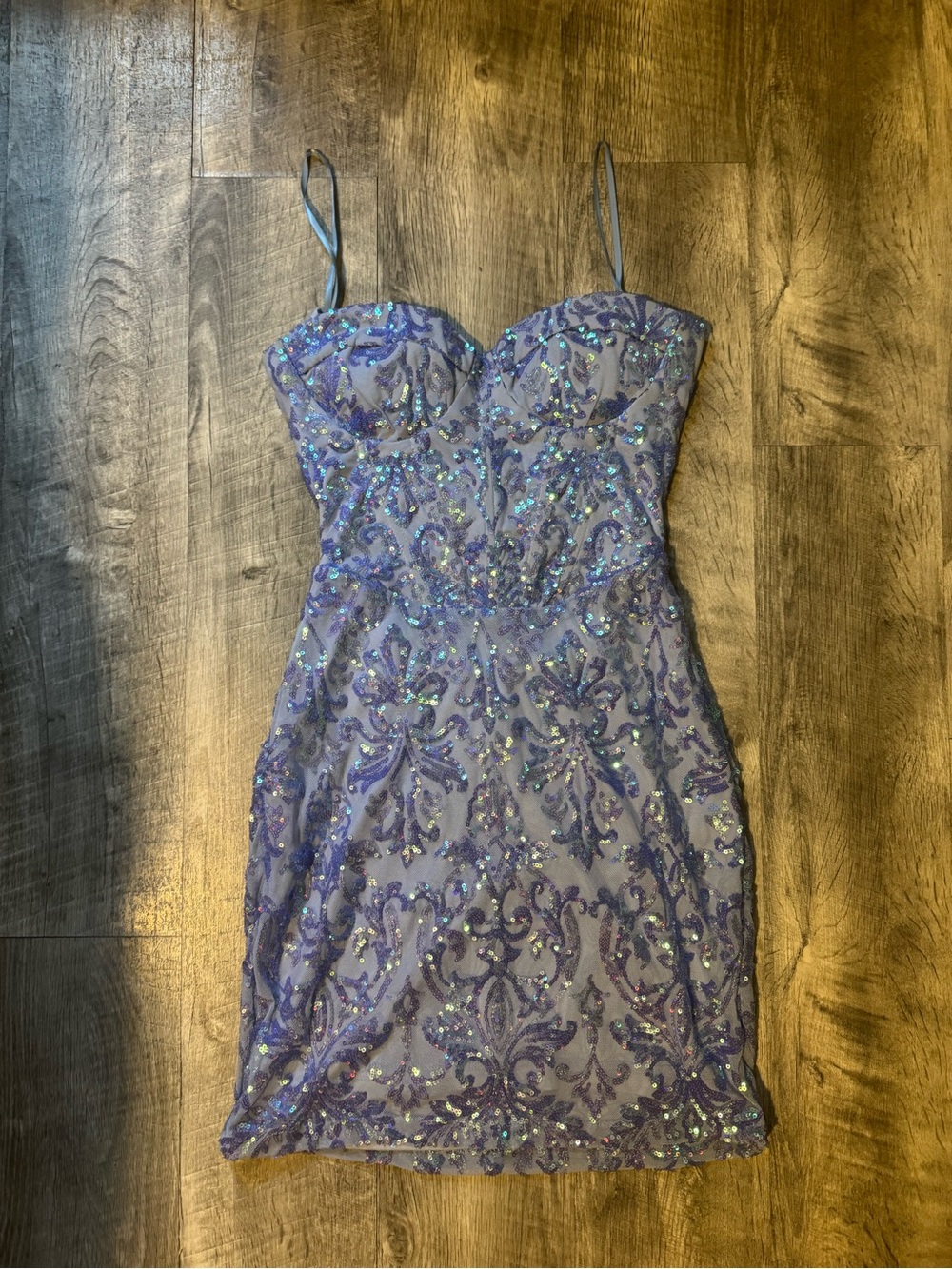 Windsor Lilac Sequin Mini Dress with Spaghetti Straps